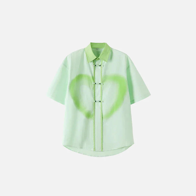 Chemise à Manches Courtes pour Femme - Vert Menthe avec Graphique Cœur Graffiti