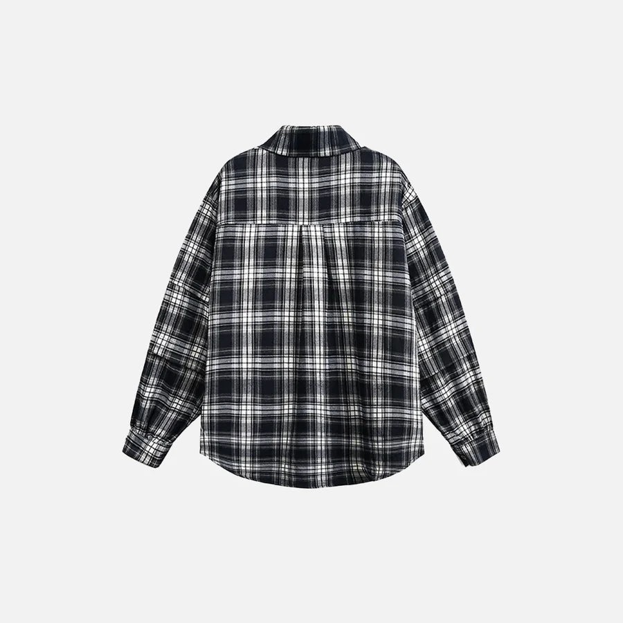 Chemise à Manches Longues à Motif Plaid avec Broderies Graphiques