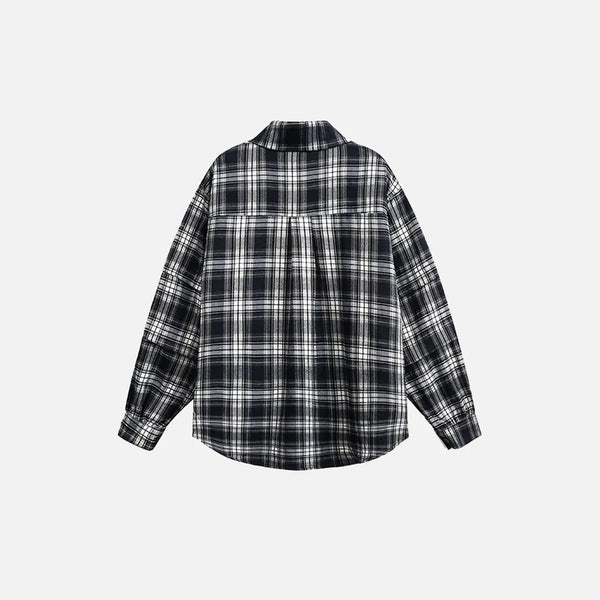 Chemise à Manches Longues à Motif Plaid avec Broderies Graphiques