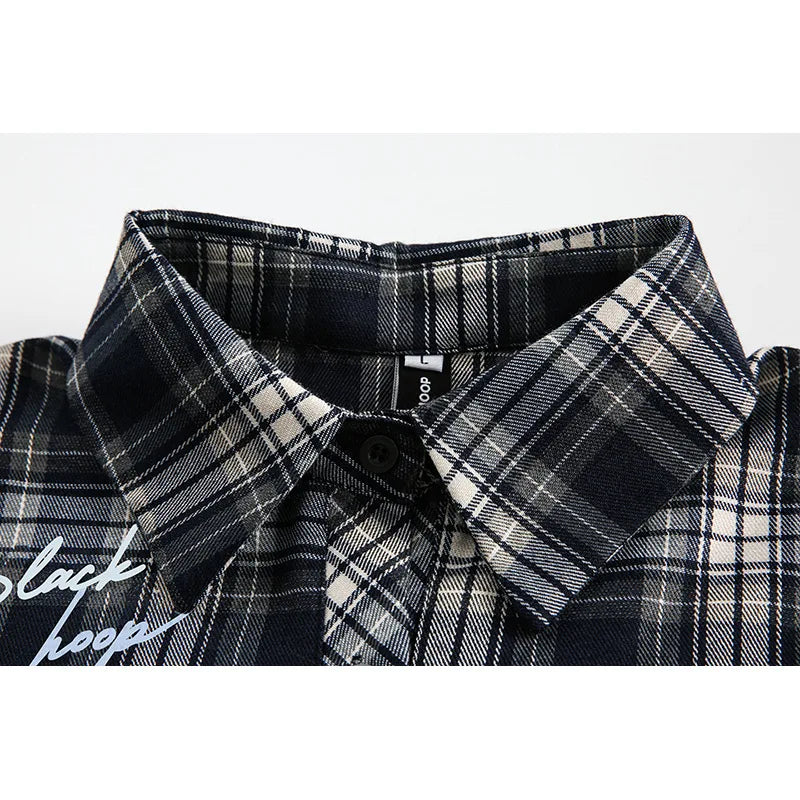 Chemise à Manches Longues à Motif Plaid avec Broderies Graphiques