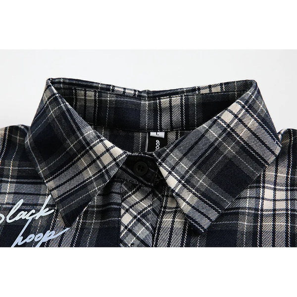 Chemise à Manches Longues à Motif Plaid avec Broderies Graphiques