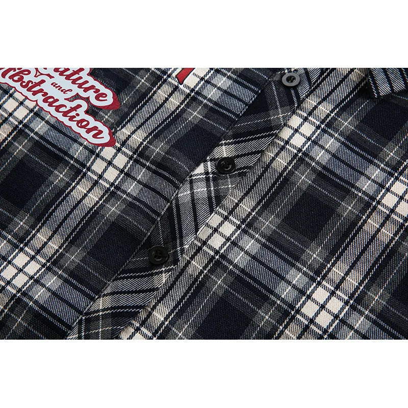 Chemise à Manches Longues à Motif Plaid avec Broderies Graphiques