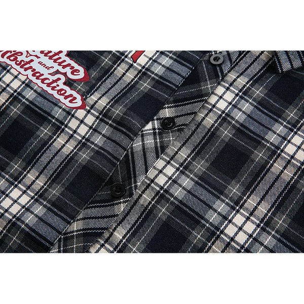 Chemise à Manches Longues à Motif Plaid avec Broderies Graphiques