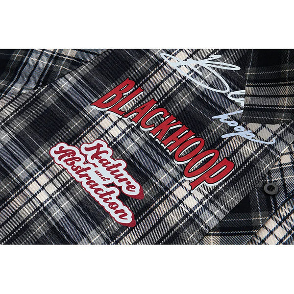 Chemise à Manches Longues à Motif Plaid avec Broderies Graphiques