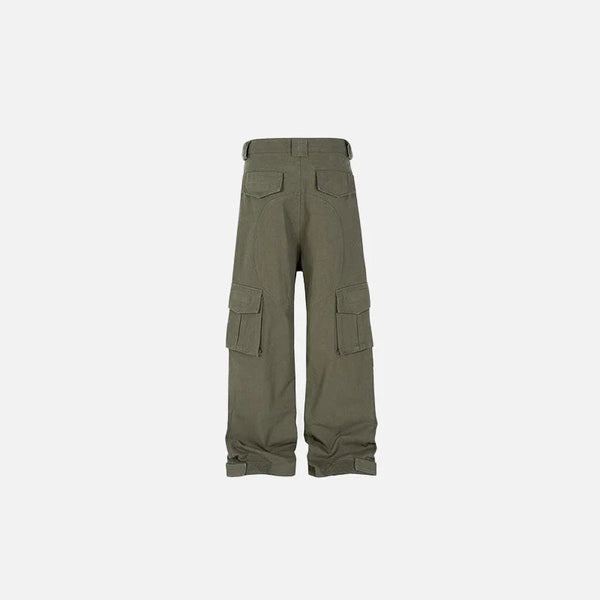 Pantalon Cargo Large à Poches Multiples en Coton Robuste
