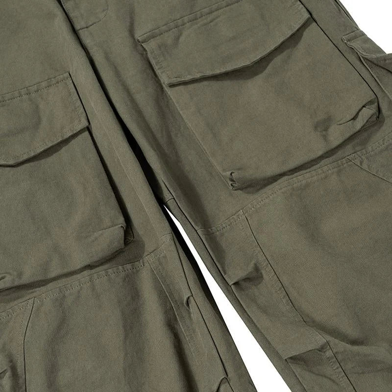 Pantalon Cargo Large à Poches Multiples en Coton Robuste