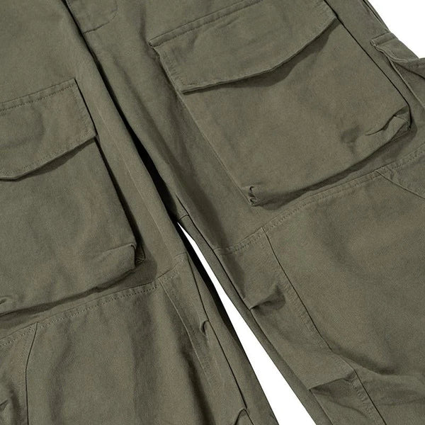 Pantalon Cargo Large à Poches Multiples en Coton Robuste