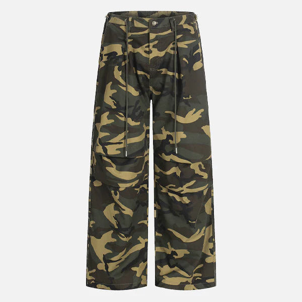 Pantalon Large à Motif Camouflage avec Genoux Articulés