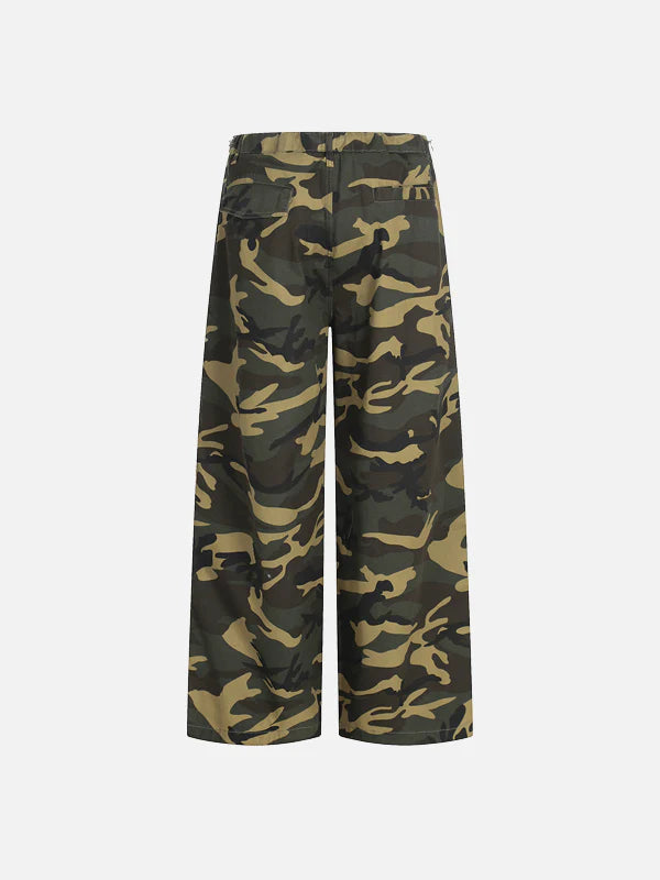 Pantalon Large à Motif Camouflage avec Genoux Articulés