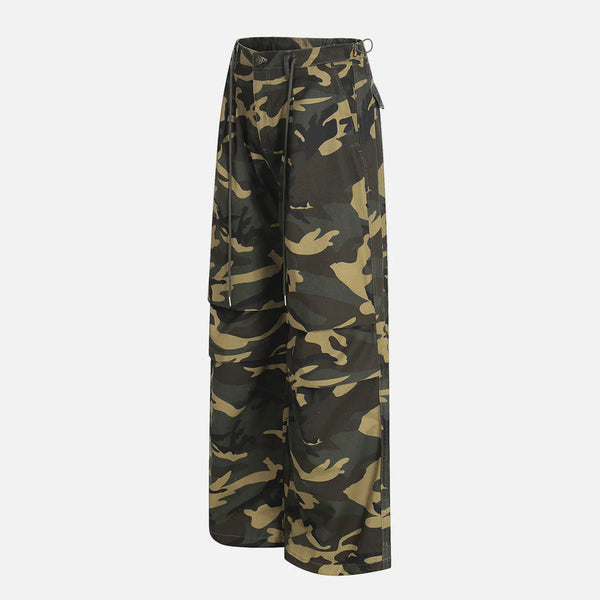 Pantalon Large à Motif Camouflage avec Genoux Articulés