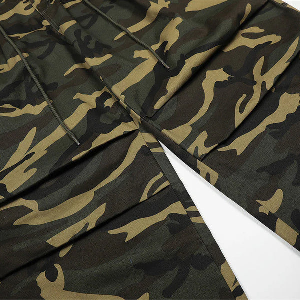 Pantalon Large à Motif Camouflage avec Genoux Articulés