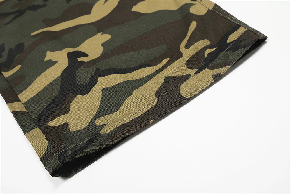 Pantalon Large à Motif Camouflage avec Genoux Articulés
