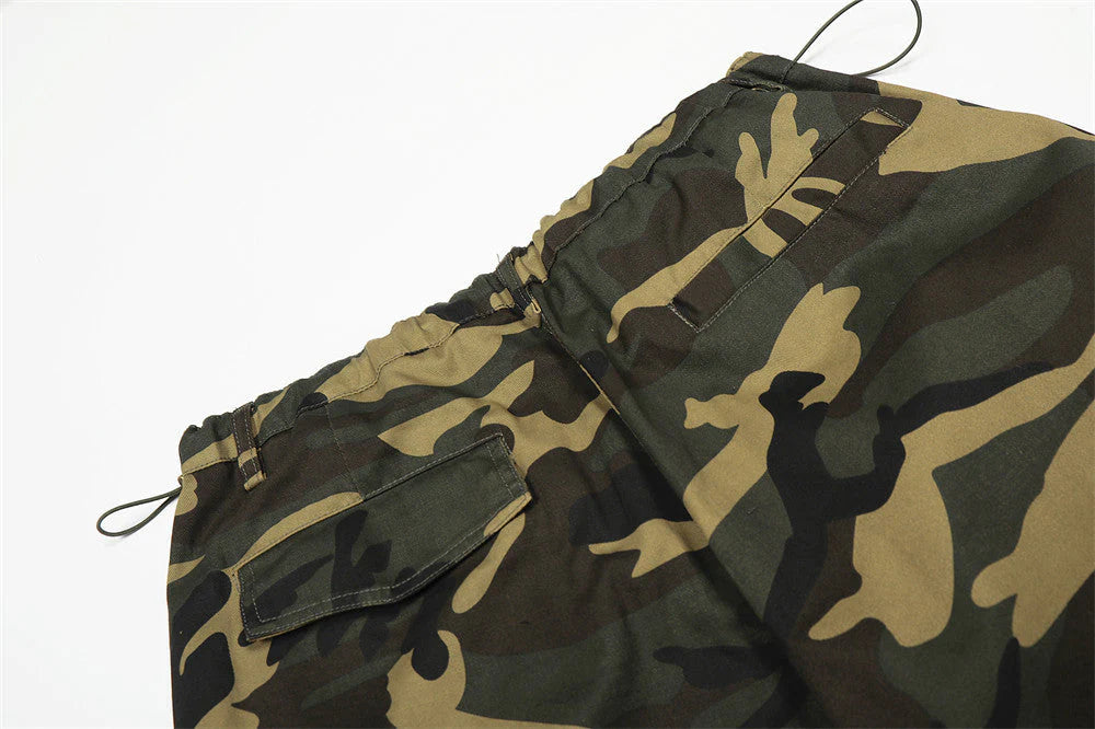 Pantalon Large à Motif Camouflage avec Genoux Articulés